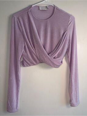 Significant Other Lavender Twist Front Crop Top Long Sleeve Draped Blouse